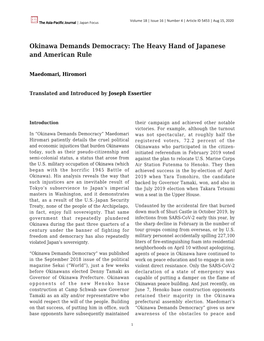 Okinawa Demands Democracy: the Heavy Hand of Japanese and American Rule