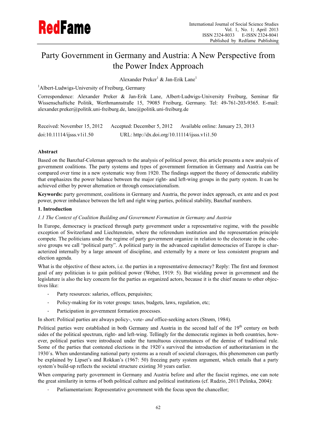 Party Government in Germany and Austria: a New Perspective from the Power Index Approach