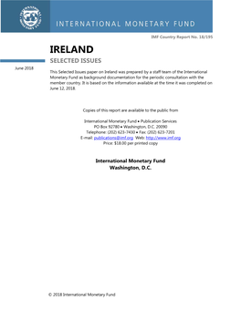 Ireland: Selected Issues; IMF Country Report No. 18/195; June 11, 2018