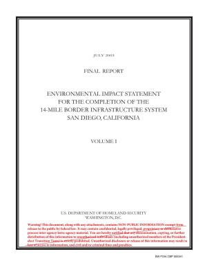 Environmental Impact Statement for the Completion of the 14-Mile Border Infrastructure System San Diego, California