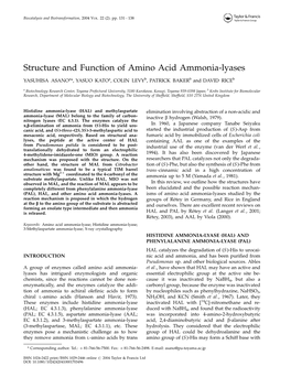 Structure and Function of Amino Acid Ammonia-Lyases