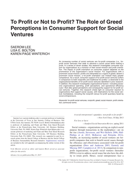 The Role of Greed Perceptions in Consumer Support for Social Ventures
