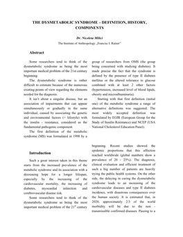 The Dysmetabolic Sy Drome