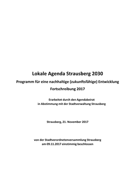 Lokale Agenda Strausberg 2030 Programm Für Eine Nachhaltige (Zukunftsfähige) Entwicklung Fortschreibung 2017