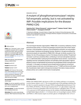 A Mutant of Phosphomannomutase1 Retains Full Enzymatic Activity, but Is Not Activated by IMP: Possible Implications for the Disease PMM2-CDG