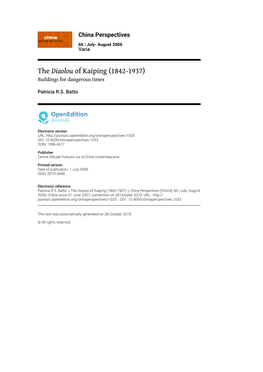 China Perspectives, 66 | July- August 2006 the Diaolou of Kaiping (1842-1937) 2
