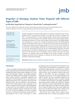 Properties of Doenjang (Soybean Paste) Prepared with Different Types of Salts Jae Min Shim1, Kang Wook Lee1, Zhuang Yao1, Hyun-Jin Kim1,2, and Jeong Hwan Kim1,2*