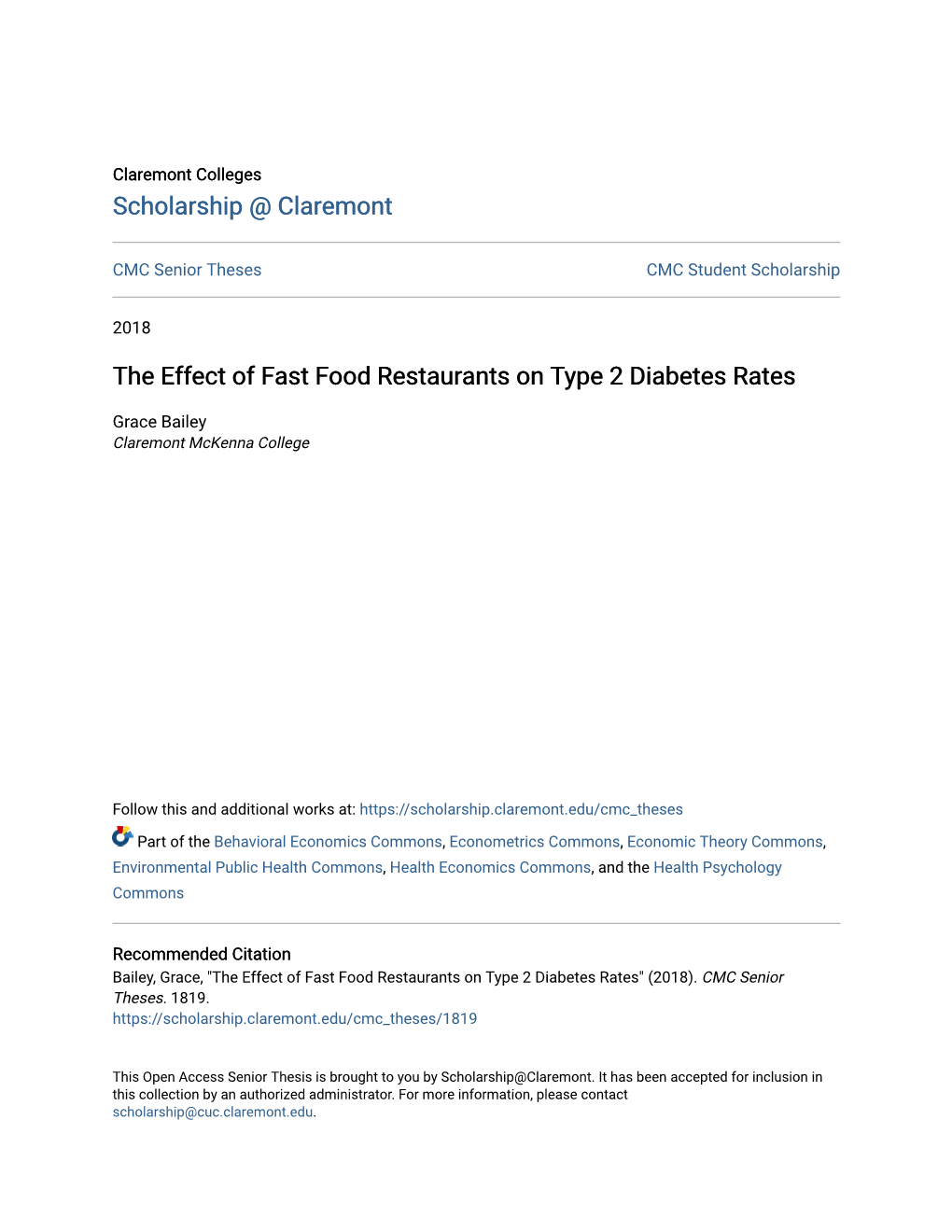 The Effect of Fast Food Restaurants on Type 2 Diabetes Rates