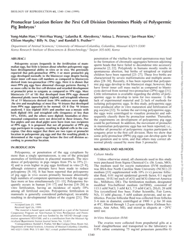 Pronuclear Location Before the First Cell Division Determines Ploidy of Polyspermic Pig Embryos 1