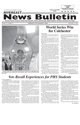 World Series Win for Colchester Vets Recall Experiences for PHS Students