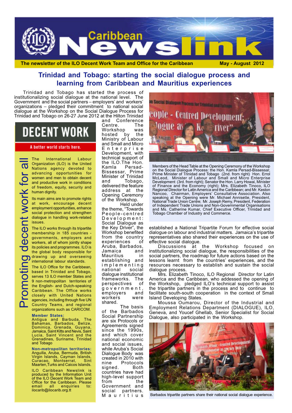 Promoting Decent Work for All the Basis Organizations Such As CARICOM