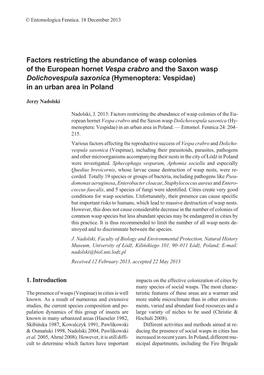 Factors Restricting the Abundance of Wasp Colonies of the European