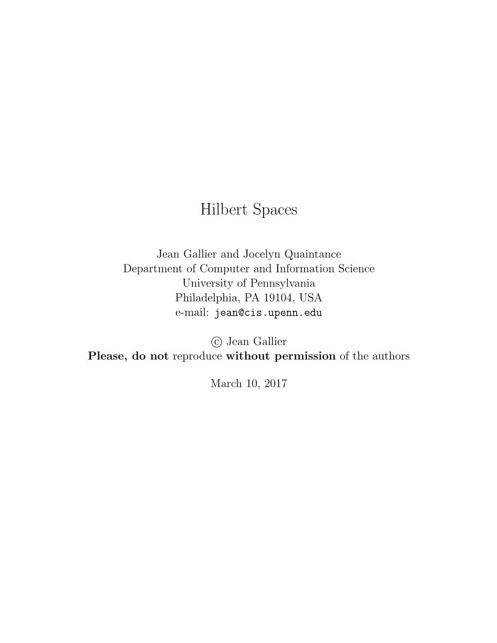 Hilbert Spaces