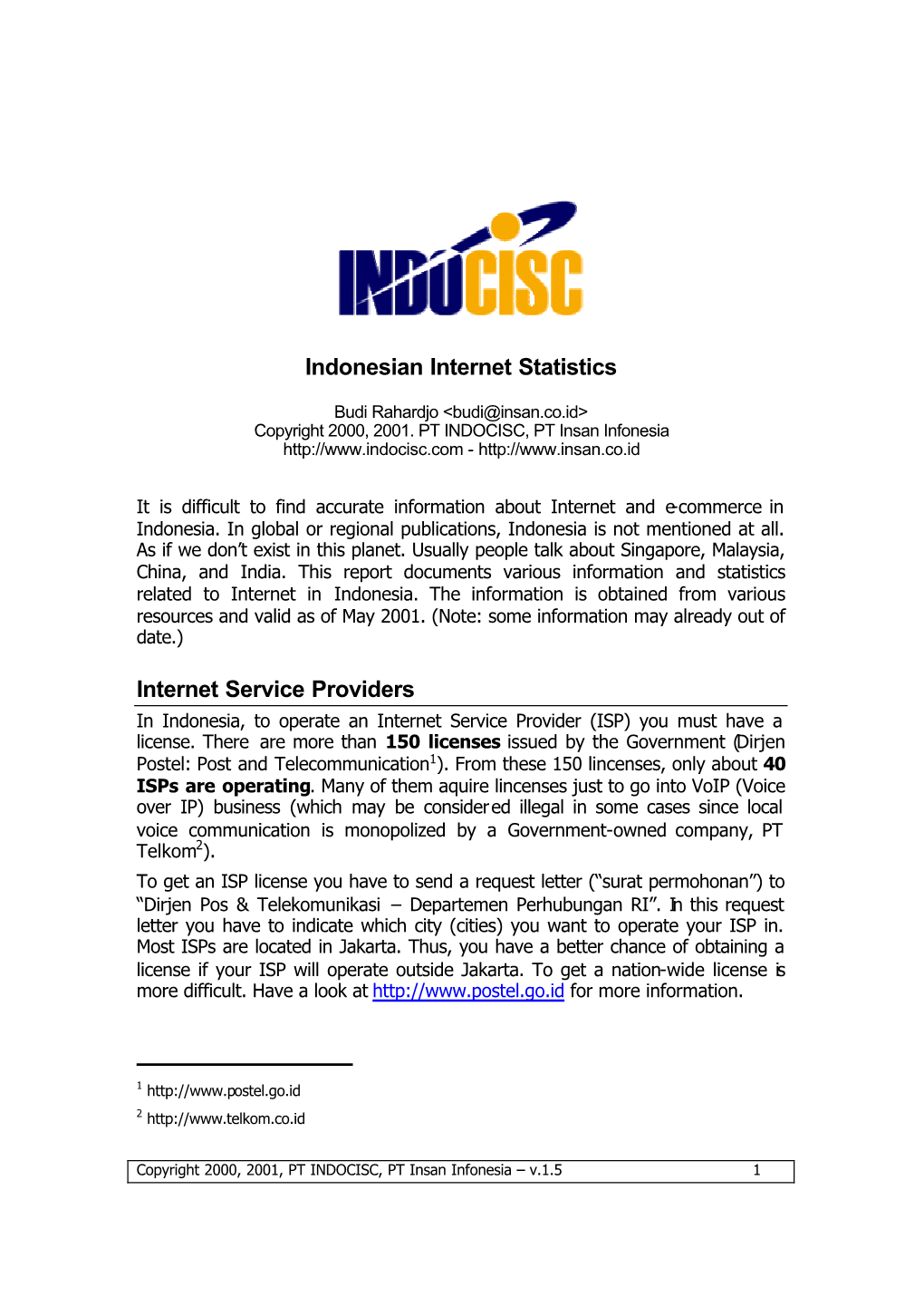 Indonesian Internet Statistics Internet Service Providers