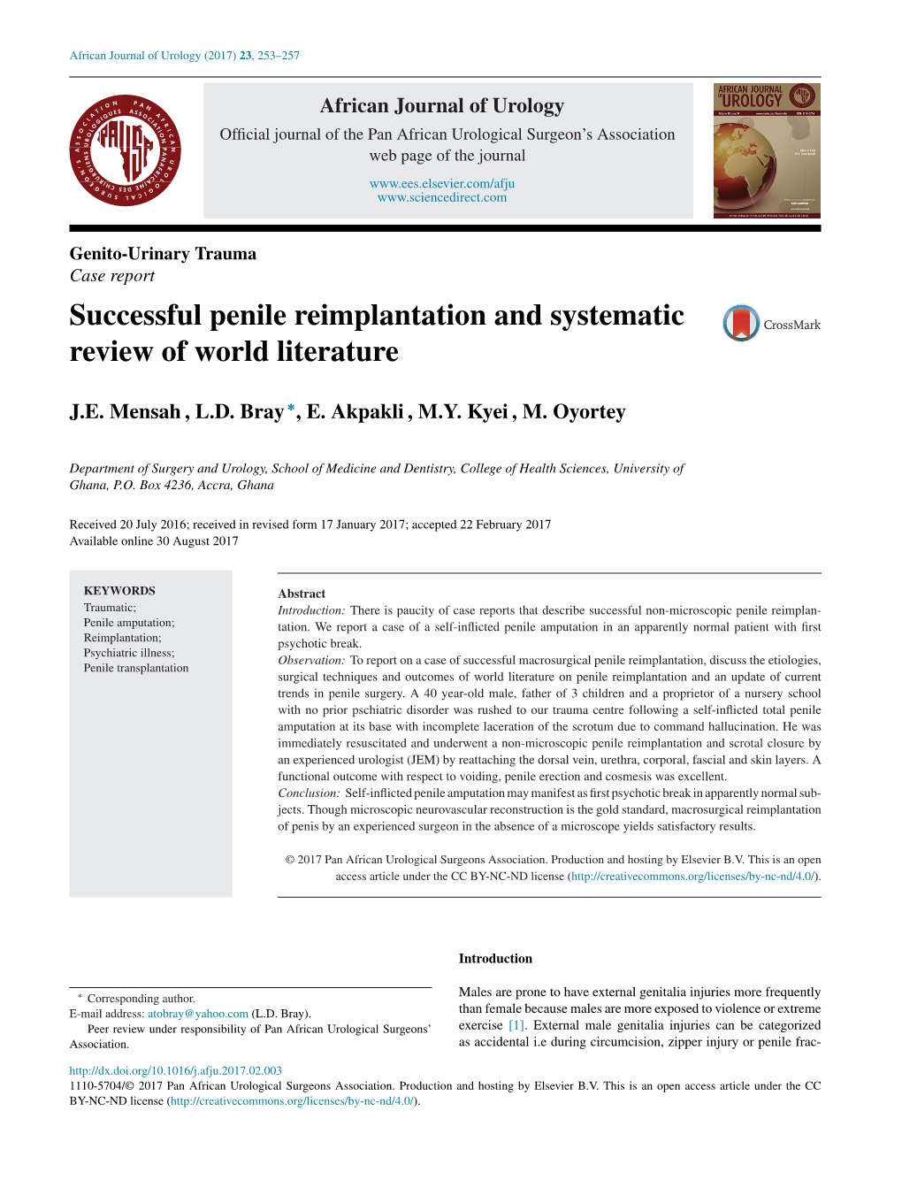 Successful Penile Reimplantation and Systematic Review of World Literature 255