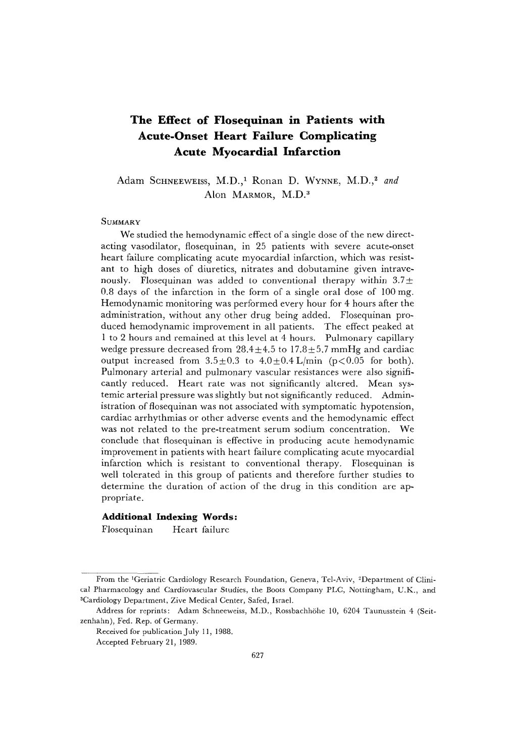 The Effect of Flosequinan in Patients with Acute-Onset Heart