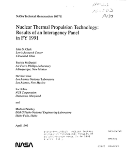Nuclear Thermal Propulsion Technology: Results of an Interagency Panel