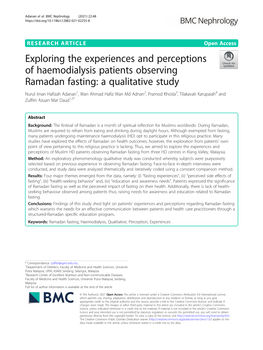 Exploring the Experiences and Perceptions of Haemodialysis