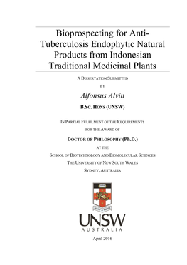 Bioprospecting for Anti- Tuberculosis Endophytic Natural Products from Indonesian Traditional Medicinal Plants