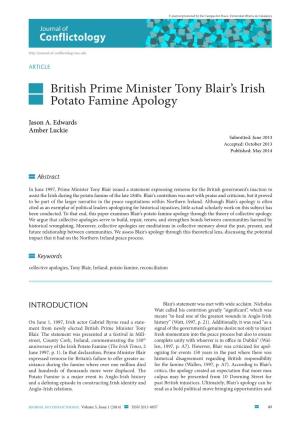 British Prime Minister Tony Blair's Irish Potato Famine Apology