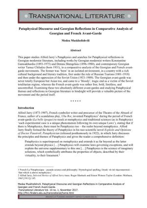 Pataphysical Discourse and Georgian Reflections in Comparative Analysis of Georgian and French Avant-Garde