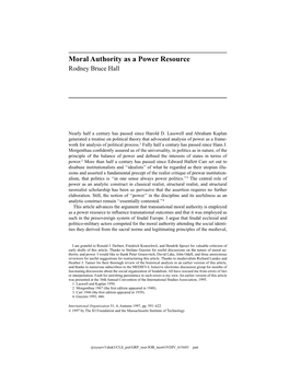 Moral Authority As a Power Resource Rodney Bruce Hall