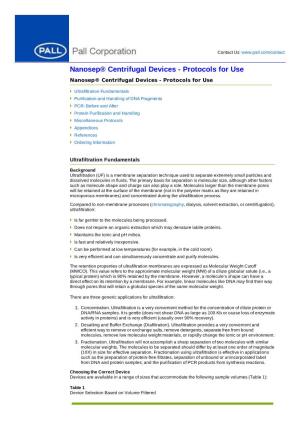 Nanosep® Centrifugal Devices - Protocols for Use Nanosep® Centrifugal Devices - Protocols for Use