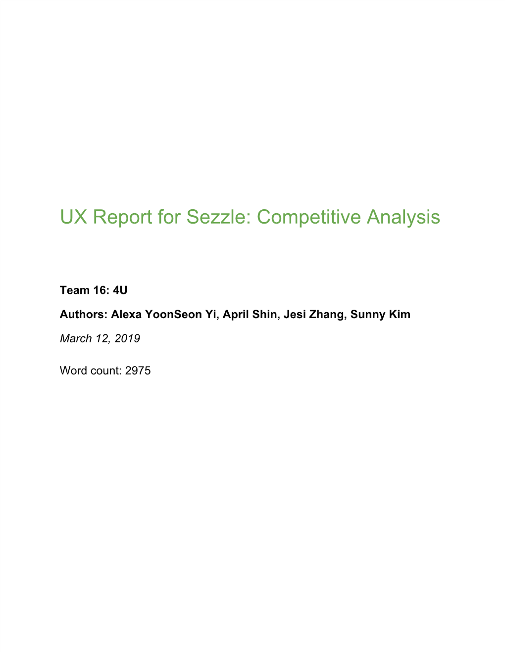 UX Report for Sezzle: Competitive Analysis