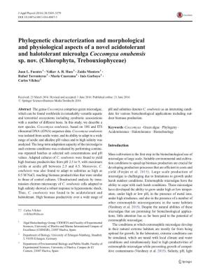 Phylogenetic Characterization and Morphological and Physiological Aspects of a Novel Acidotolerant and Halotolerant Microalga Coccomyxa Onubensis Sp
