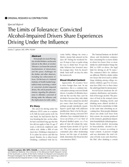 The Limits of Tolerance: Convicted Alcohol-Impaired Drivers Share Experiences Driving Under the Influence