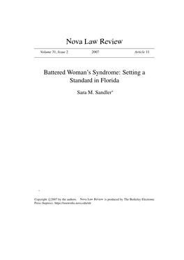 Battered Woman's Syndrome: Setting a Standard in Florida