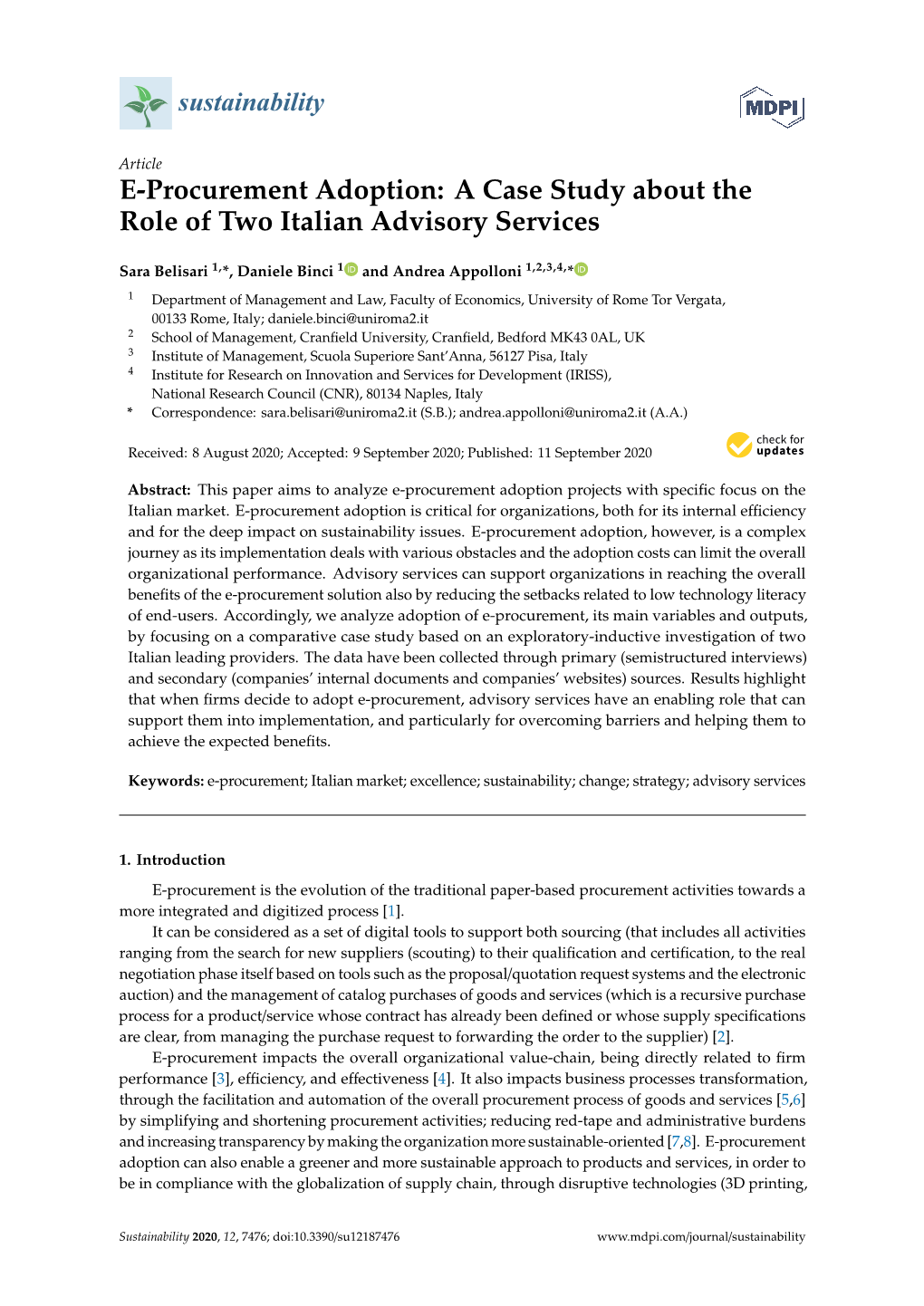 E-Procurement Adoption: a Case Study About the Role of Two Italian Advisory Services