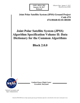 Joint Polar Satellite System (JPSS) Algorithm Specification Volume II: Data Dictionary for the Common Algorithms Block 2.0.0