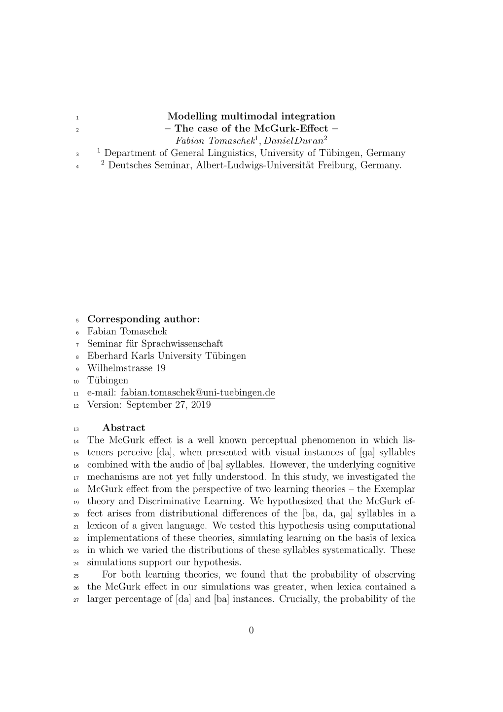 Modelling Multimodal Integration – the Case of the Mcgurk-Effect