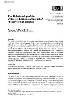 The Relationship of the Different Editions of Daniel: a History Of
