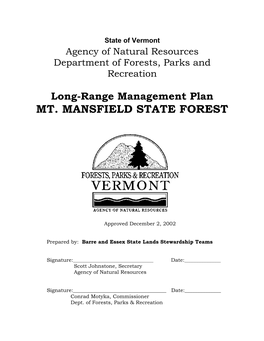 Mt. Mansfield State Forest Long Range Management Plan