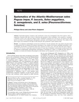 Systematics of the Atlantic–Mediterranean Soles Pegusa Impar, P