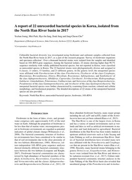 A Report of 22 Unrecorded Bacterial Species in Korea, Isolated from the North Han River Basin in 2017