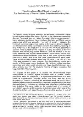 The Restructuring of German Higher Education in the Noughties