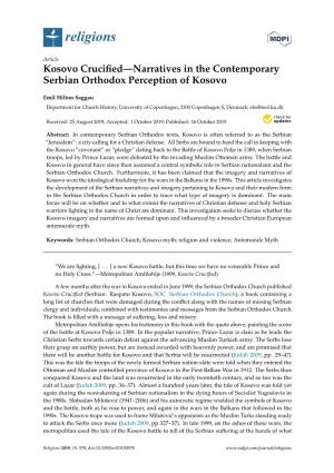 Kosovo Crucified—Narratives in the Contemporary Serbian Orthodox