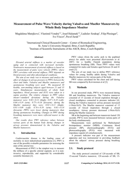 Measurement of Pulse Wave Velocity During Valsalva and Mueller Maneuvers by Whole Body Impedance Monitor