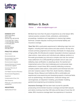 William G. Beck Partner | William.Beck@Lathropgpm.Com