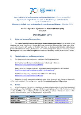 INFORMATION NOTE I. Date and Venue of the Meetings II. Website