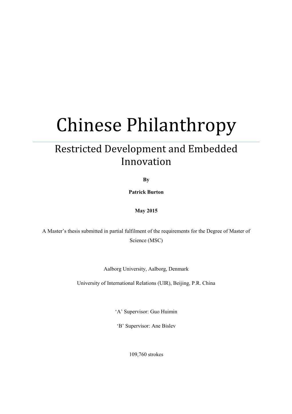 Chinese Philanthropy Restricted Development and Embedded Innovation