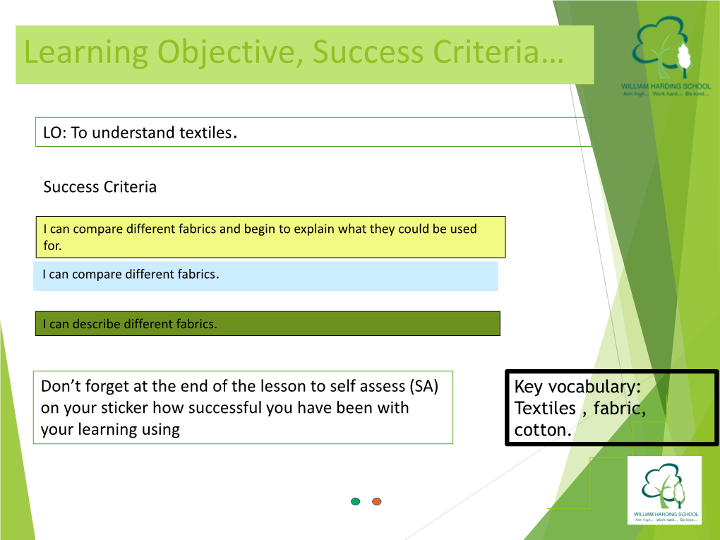 Learning Objective, Success Criteria…