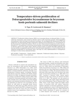 Temperature-Driven Proliferation of Tetracapsuloides Bryosalmonae in Bryozoan Hosts Portends Salmonid Declines