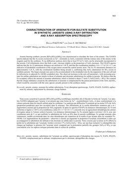 Characterization of Arsenate-For-Sulfate Substitution in Synthetic Jarosite Using X-Ray Diffraction and X-Ray Absorption Spectroscopy