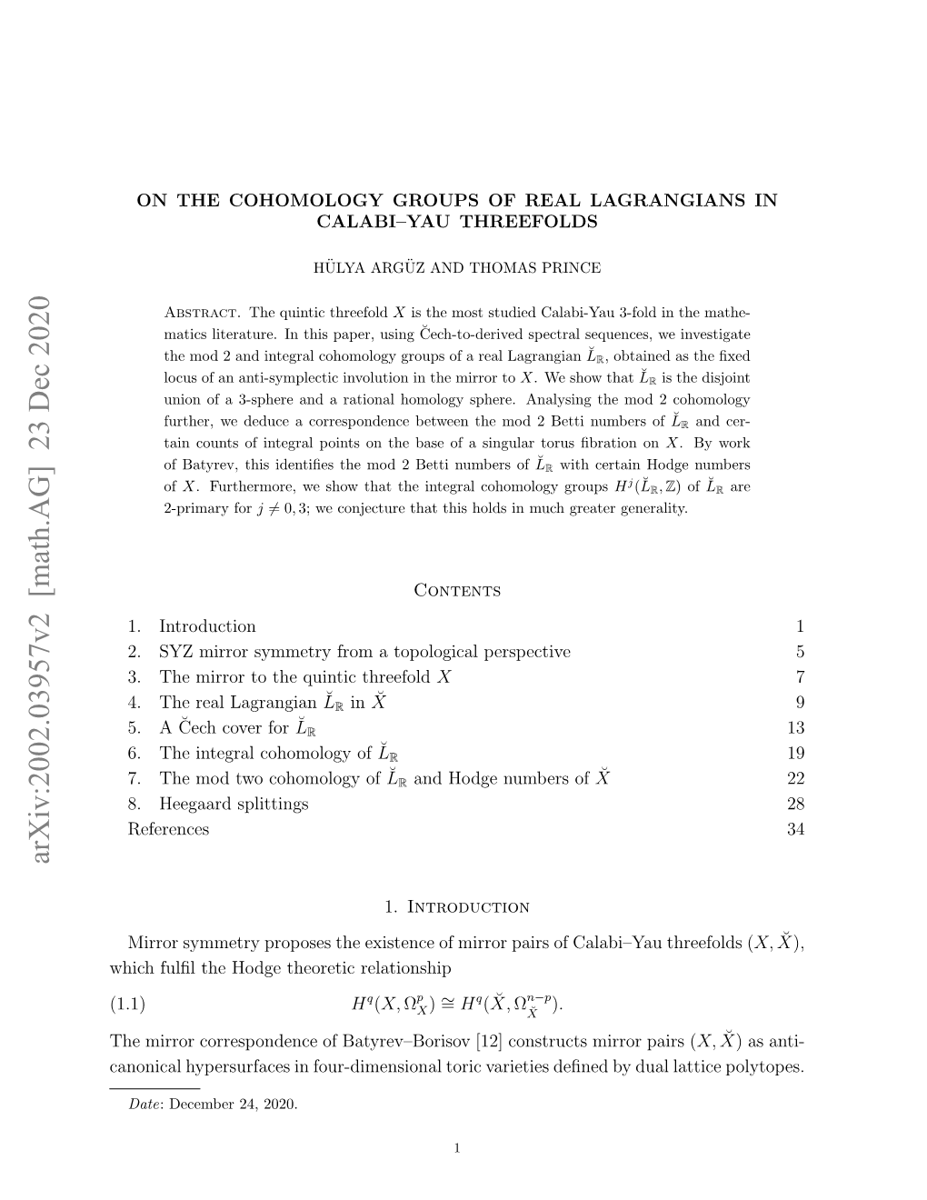 Arxiv:2002.03957V2 [Math.AG] 23 Dec 2020