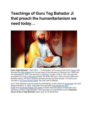 Teachings of Guru Teg Bahadur Ji That Preach the Humanitarianism We Need Today…