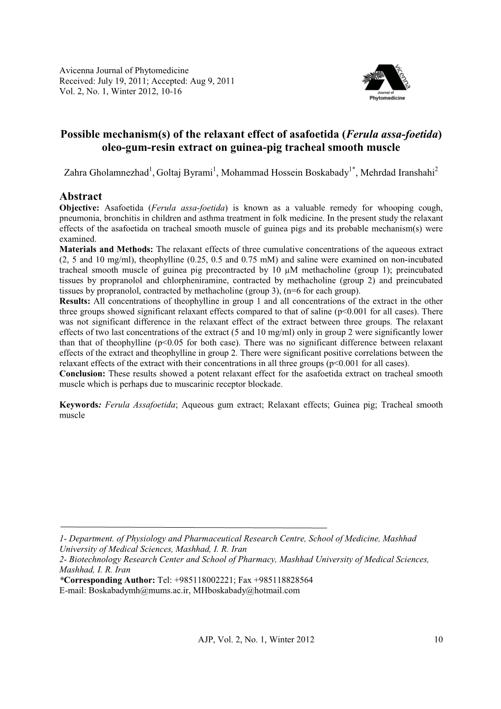 (Ferula Assa-Foetida) Oleo-Gum-Resin Extract on Guinea-Pig Tracheal S